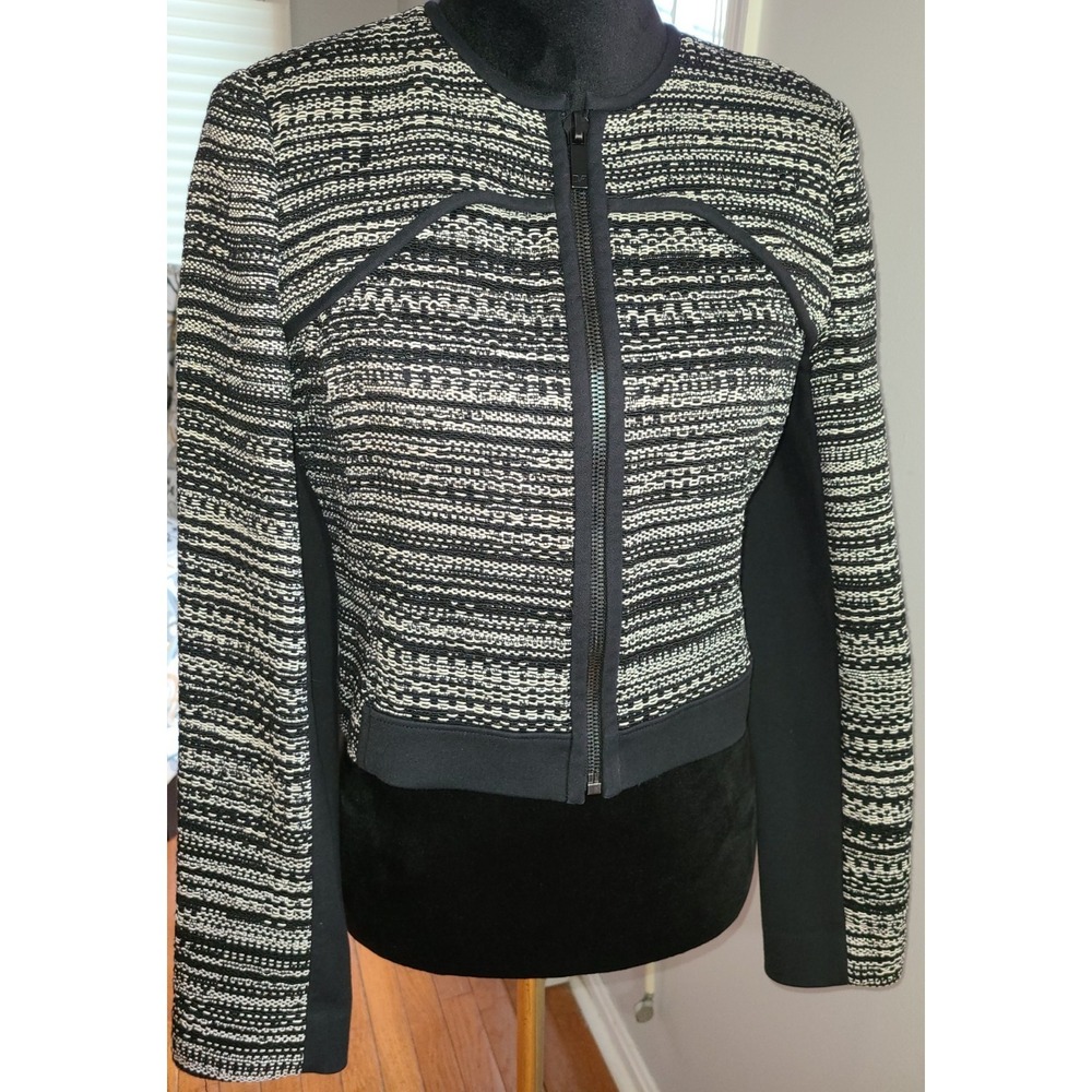 DIANE VON FURSTENBERG JACKET Size 6 Black And White Cropped Boss Lady‎